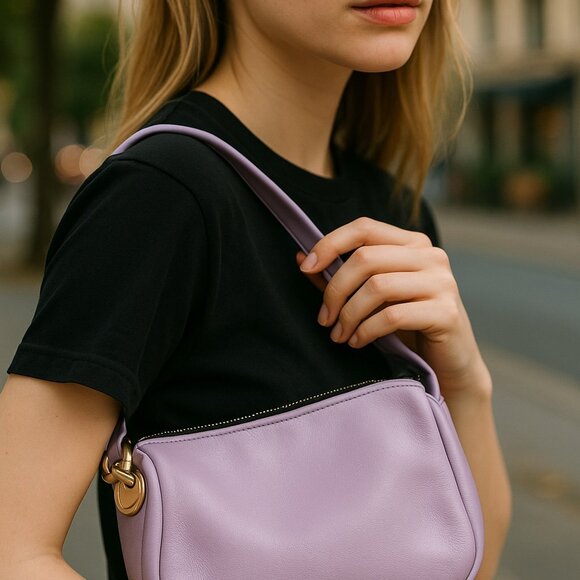 MARC JACOBS Purple Mini 'The Pushlock' Bag Y2K Leather Handbag - Picture 7 of 7